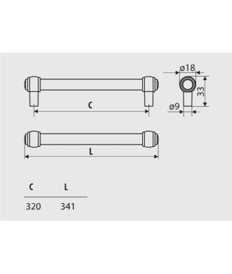 Reling RE23, stare srebro, 320mm