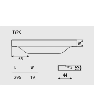 Uchwyt UA119, czarny mat, dł. 296mm, frez C