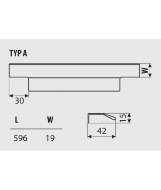 Uchwyt UA112, czarny super mat, dł. 596mm, frez A