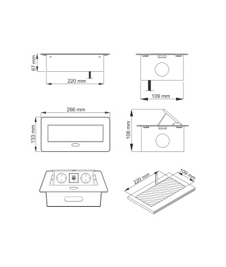 Gniazdo wpuszczane, otwierane KOMBI BOX USB A+C, czarny, przewód 1,5m