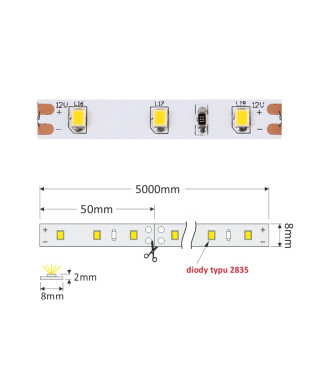 Taśma Premium 60 LED/m typ 2835 IP20, rolka 5m, barwa biała ciepła