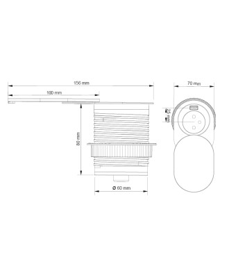 Gniazdo wpuszczane, SLIDE BOX z USB, czarny