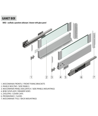 Szuflada GAMET BOX2, szklany panel, wysoka, biała, 500mm