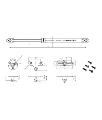 Podnośnik gazowy PG1, 244mm, 100N