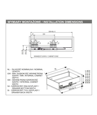 Szuflada GAMET BOX2, reling kwadrat, wysoka, antracyt, 350mm