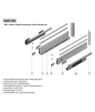 Szuflada GAMET BOX2, reling kwadrat, wysoka, antracyt, 400mm