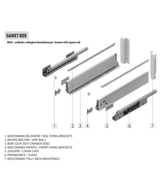 Szuflada GAMET BOX2, reling kwadrat, średnia, antracyt, 550mm