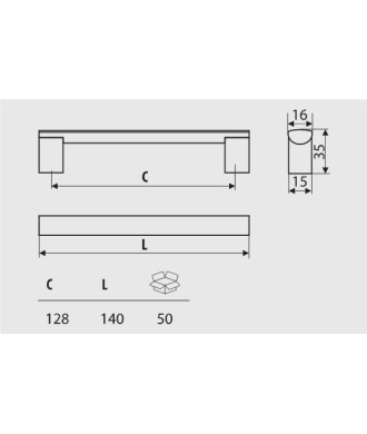 Uchwyt UA55, naturalne aluminium, 128mm