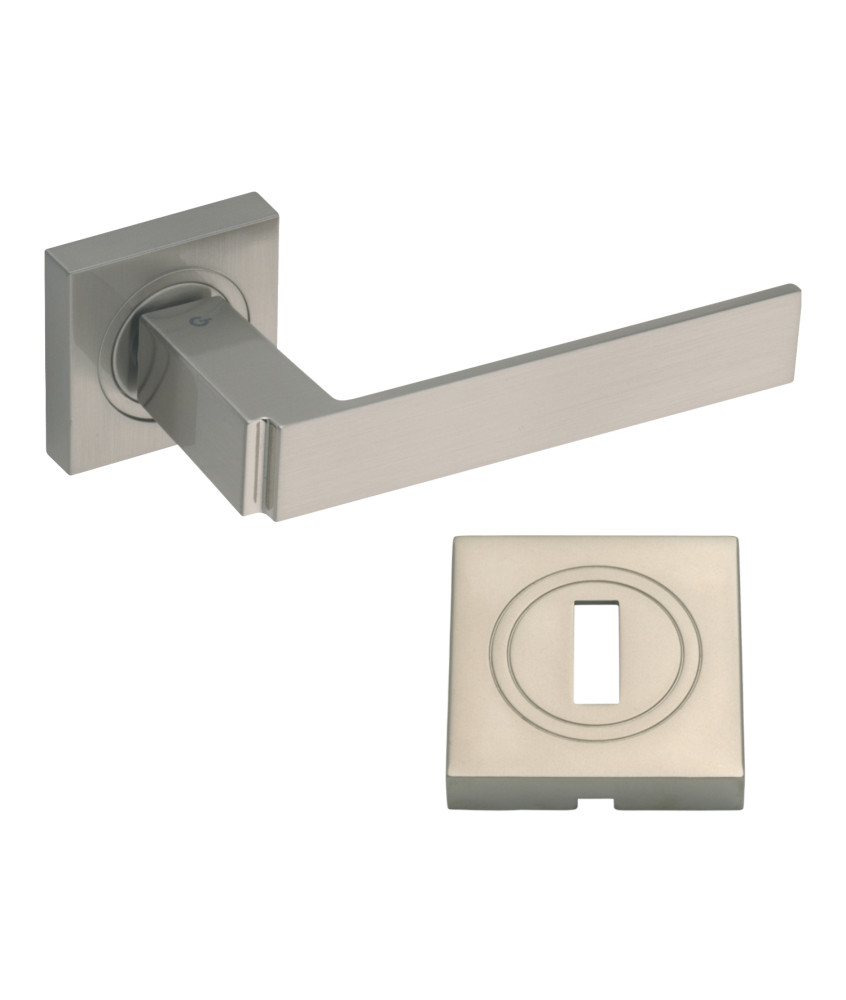 Klamka Mensa DH12 + szyld dolny PLT23 na klucz, nikiel szczotkowany