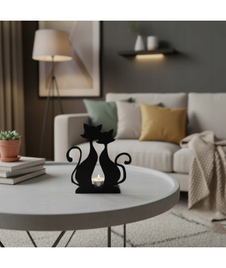 Świecznik Metalowy KOTY Podstawka na Tealight Czarny Loft Dekoracja Prezent