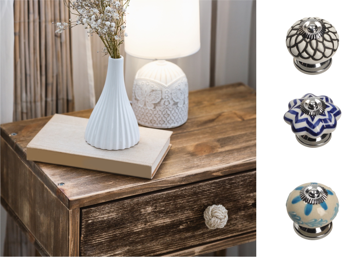 gałki ceramiczne pastelowe okrągłe i kwiatowe