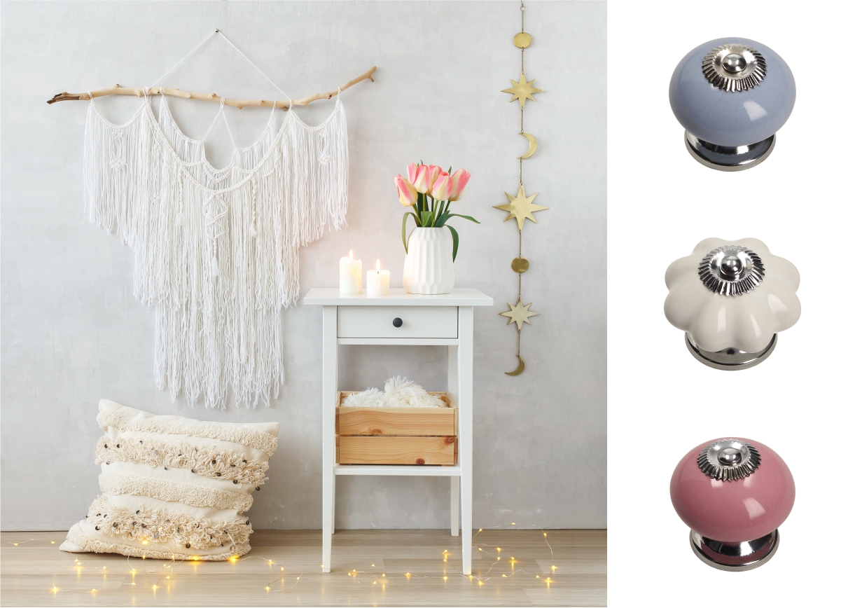 gałki ceramiczne dziecięce z rowerem sową i kaktusem